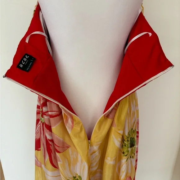 BCBG Silk Yellow Red Floral Strapless Mini Dress Size 12 - Picture 7 of 16